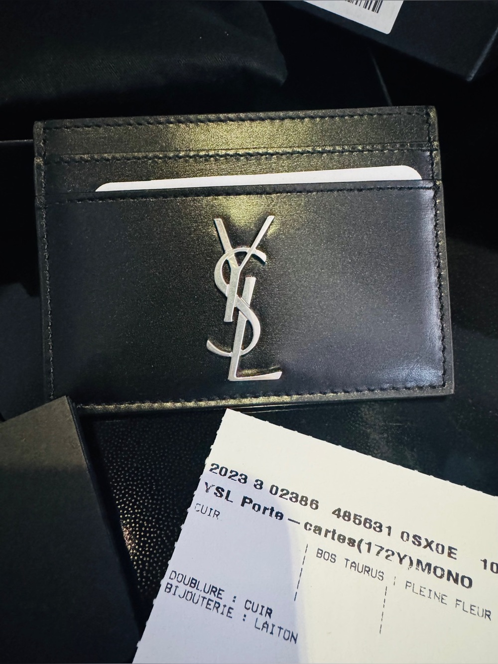 Saint Laurent Black Leather Card Holder with Silver Logo 🤩ORIGINAL,NEW 🤩